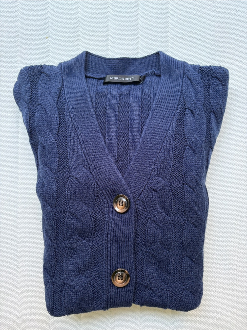 Merokeety Navy Cable-Knit Button Cardigan Sweater